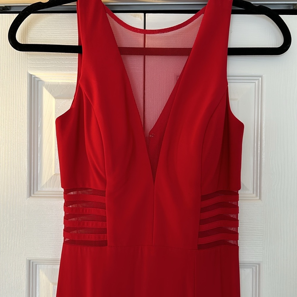 Red Gown with Mesh Cut outs